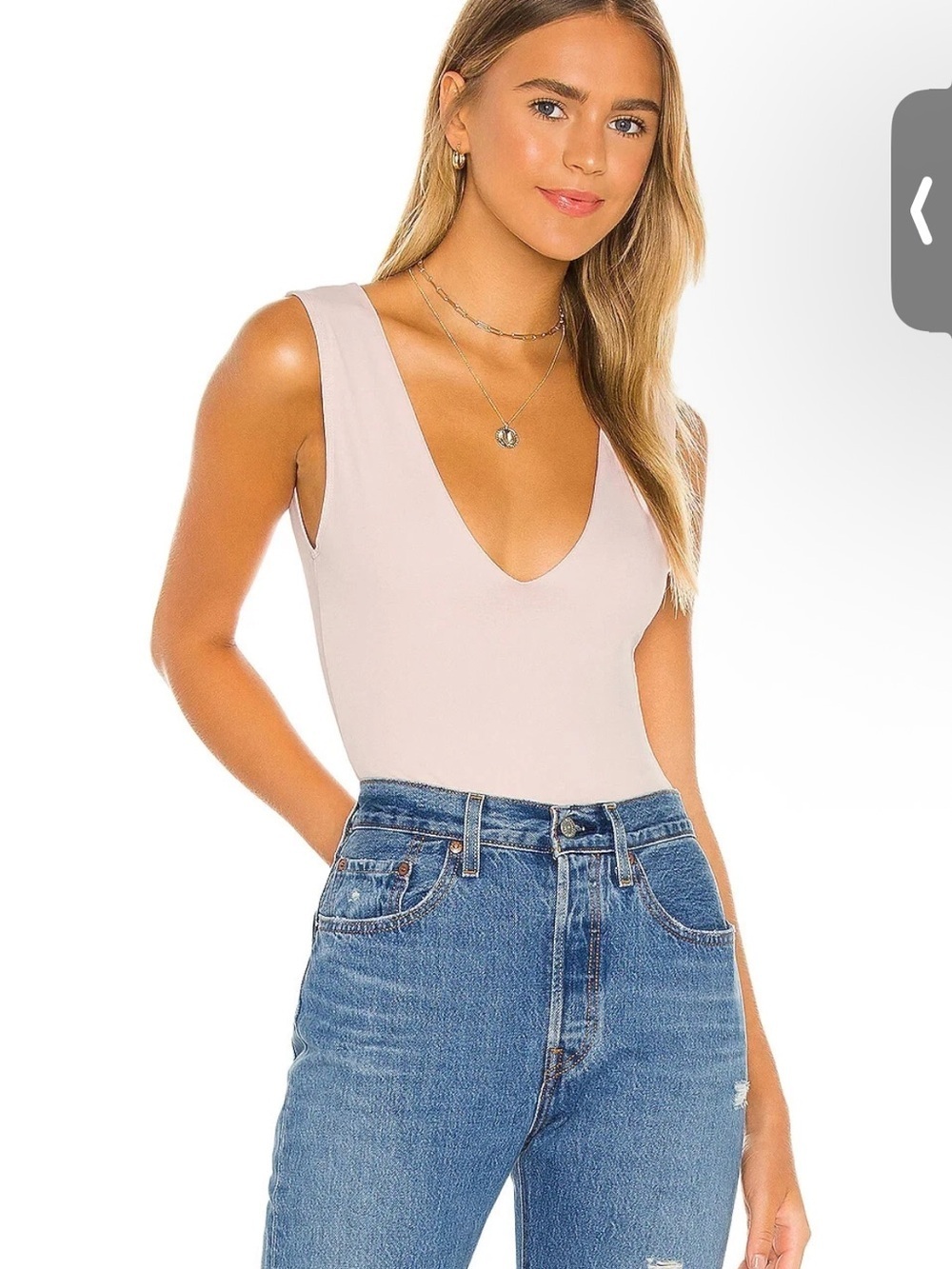 Free People Blush Pink Plunge V-Neck Bodysuit - Picture 2 of 7
